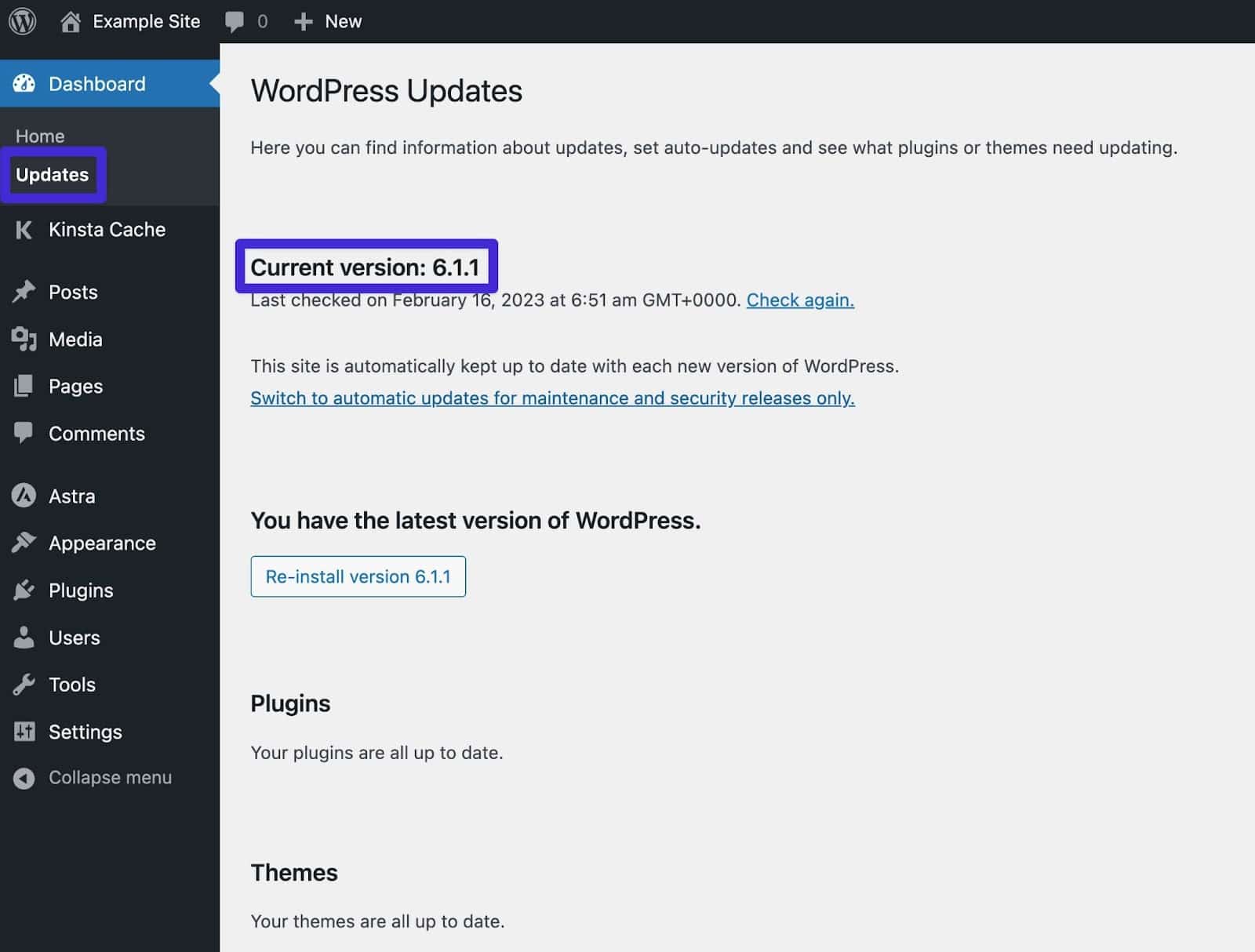 Version actuelle de WordPress