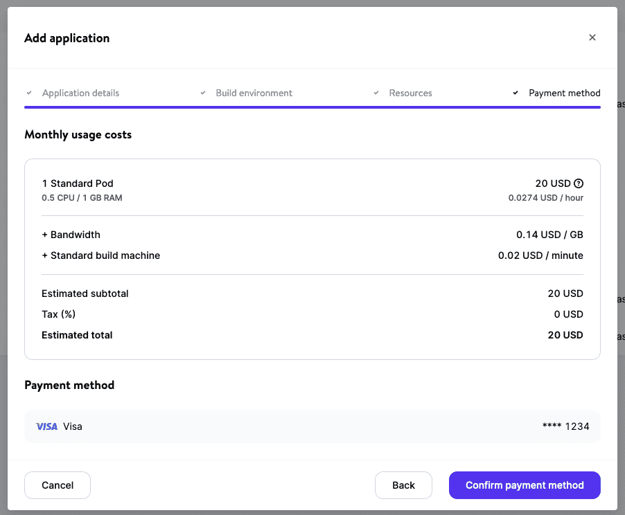 La pantalla de detalles de pago en MyKinsta, que muestra los