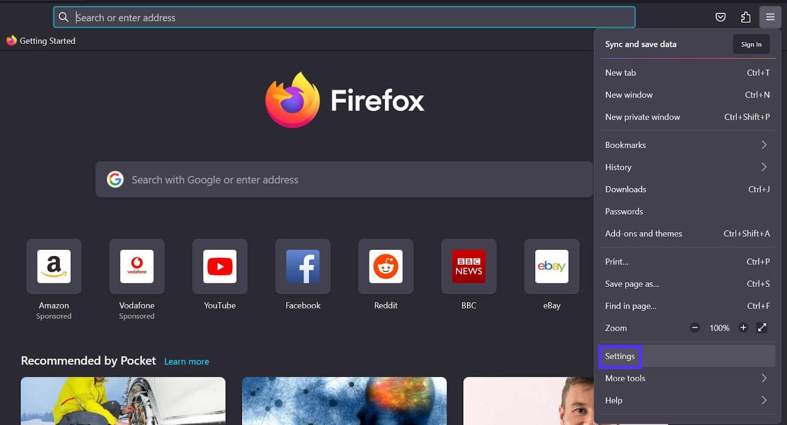 Configurações do Mozilla Firefox