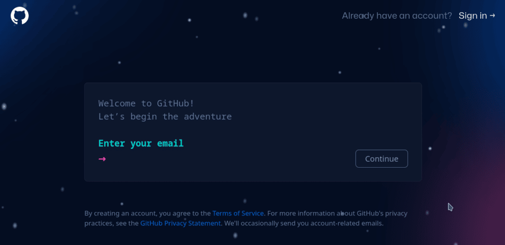 GitHub-Anmeldeseite mit der Aufschrift