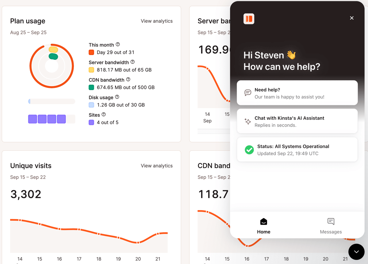 Support Kinsta via le tableau de bord MyKinsta