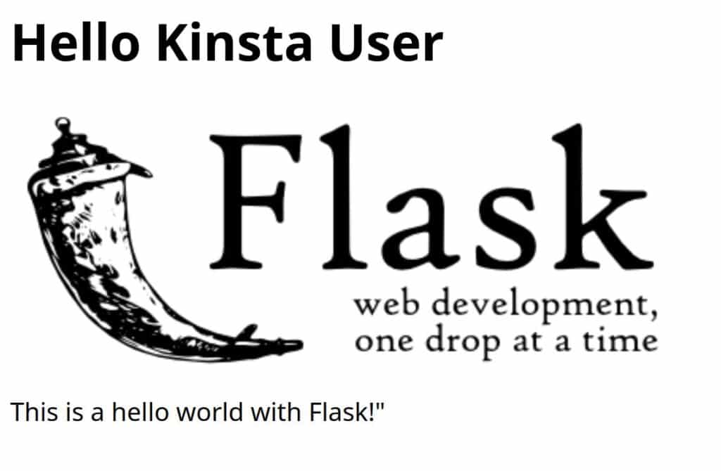 Eine von Flask generierte Webseite mit dem Flask-Banner mit einem Logo in Form eines Trinkhorns, der Überschrift