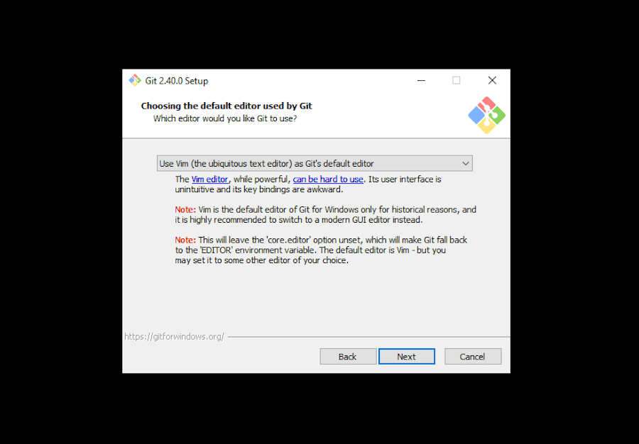 Select the default editor used by Git.