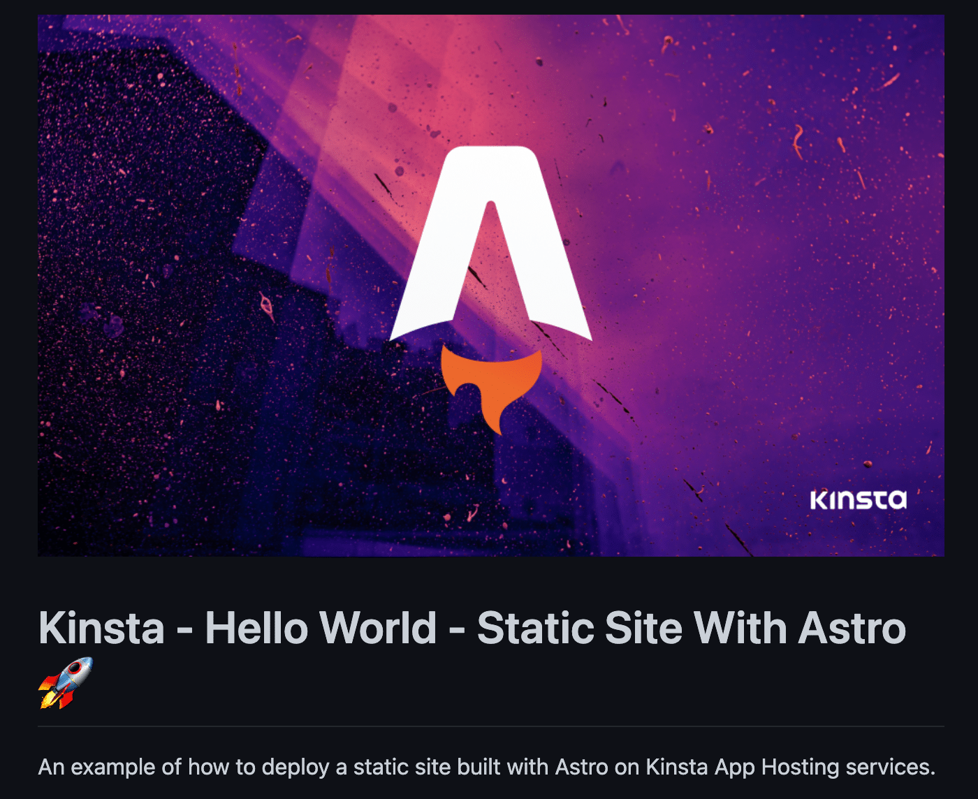 Una parte del repositorio de GitHub para el sitio de inicio Astro de Kinsta, que muestra una imagen del logotipo blanco 