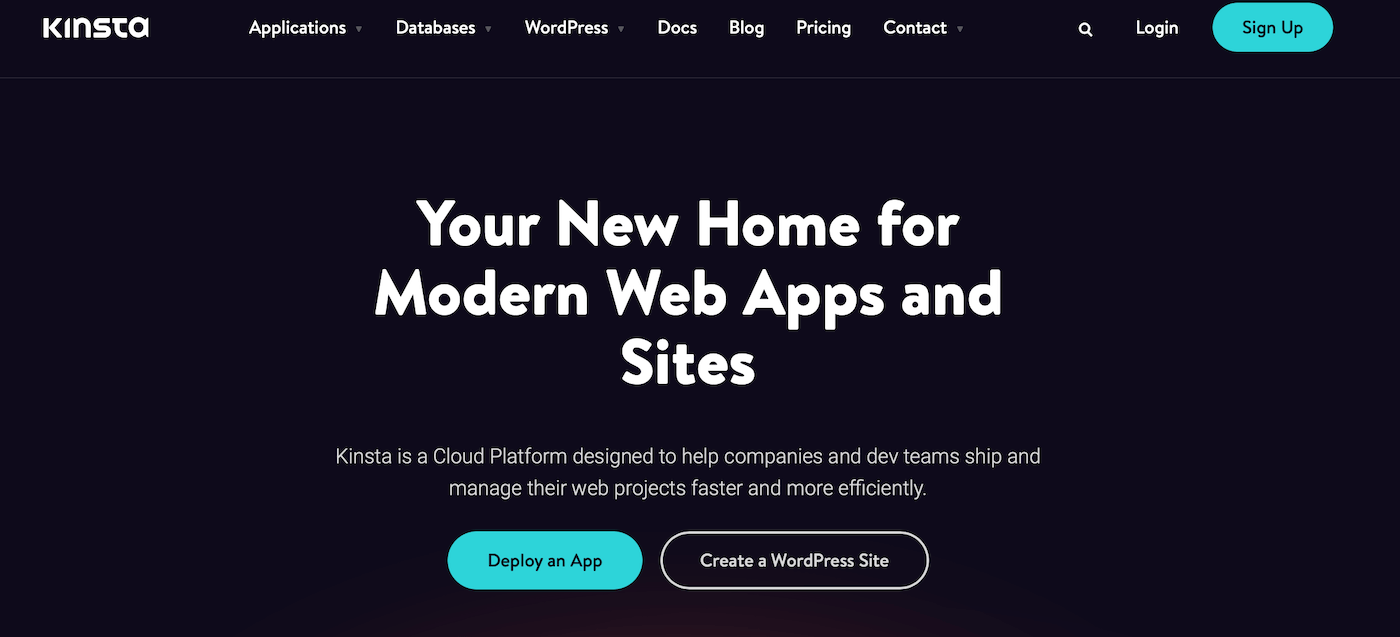 Homepage del sito di Kinsta hosting