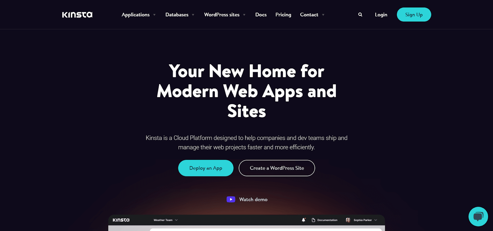 Página inicial da Kinsta acima da linha de dobra