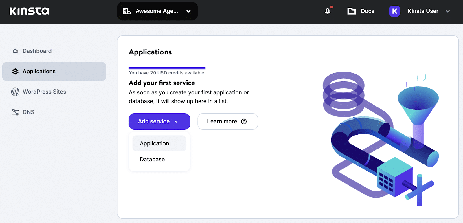 El panel de MyKinsta se abrió en la sección 