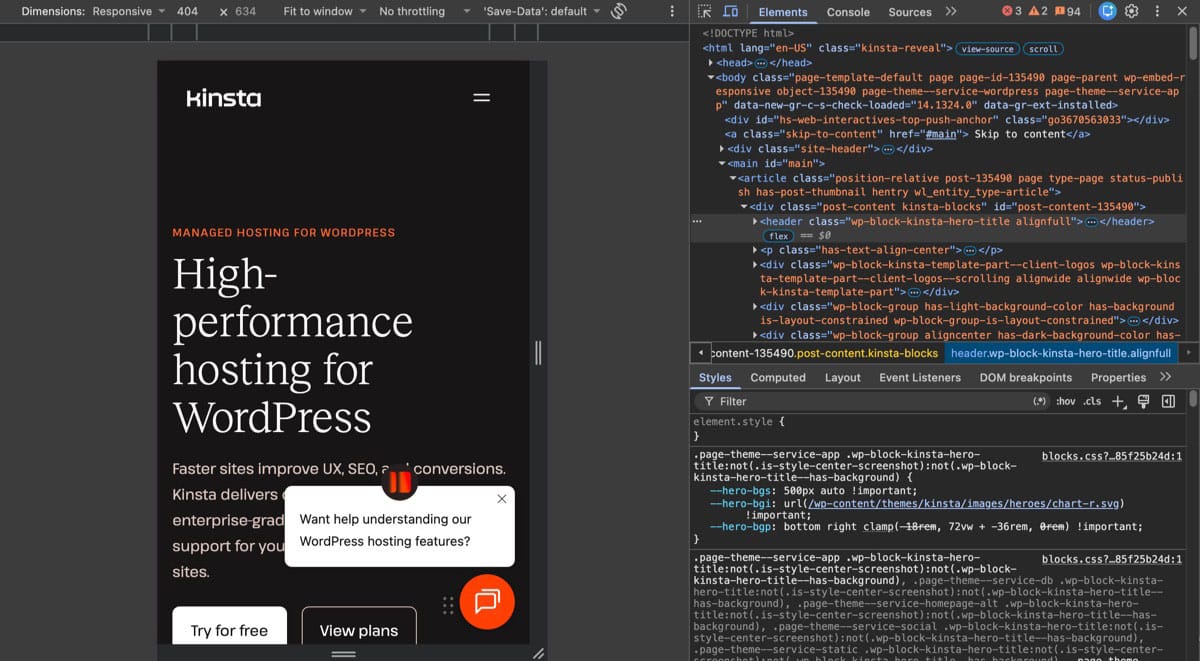 Uno screenshot che mostra la barra degli strumenti del dispositivo attivata nell'interfaccia Ispect di Google Chrome.