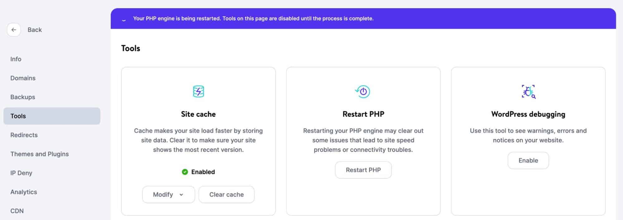 PHP restart on MyKinsta
