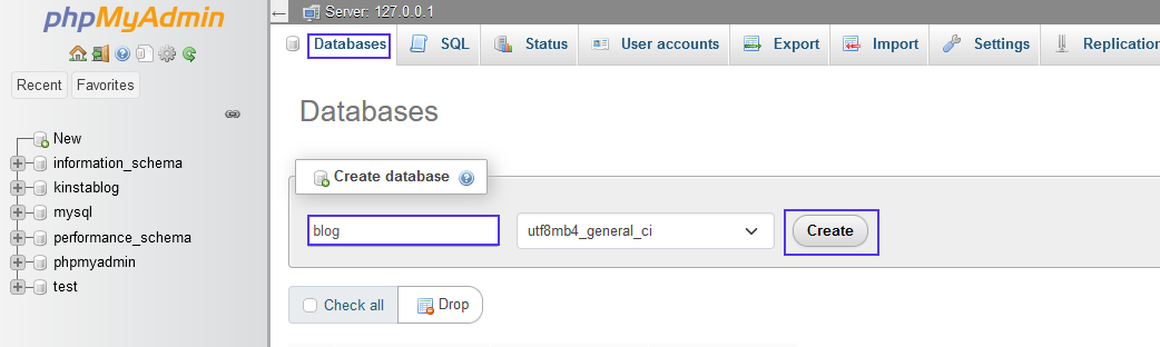 Datenbankerstellung im phpMyAdmin-Panel