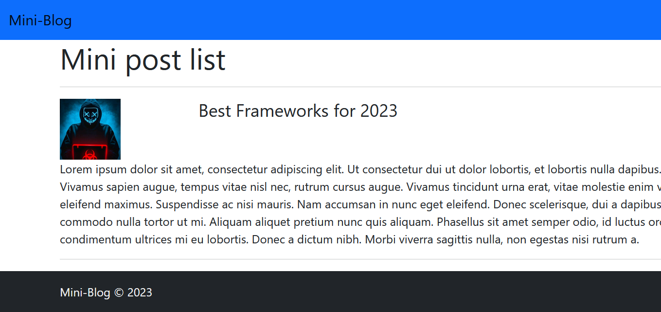 Die Blog-Anwendung zeigt einen Beitrag im Browser an