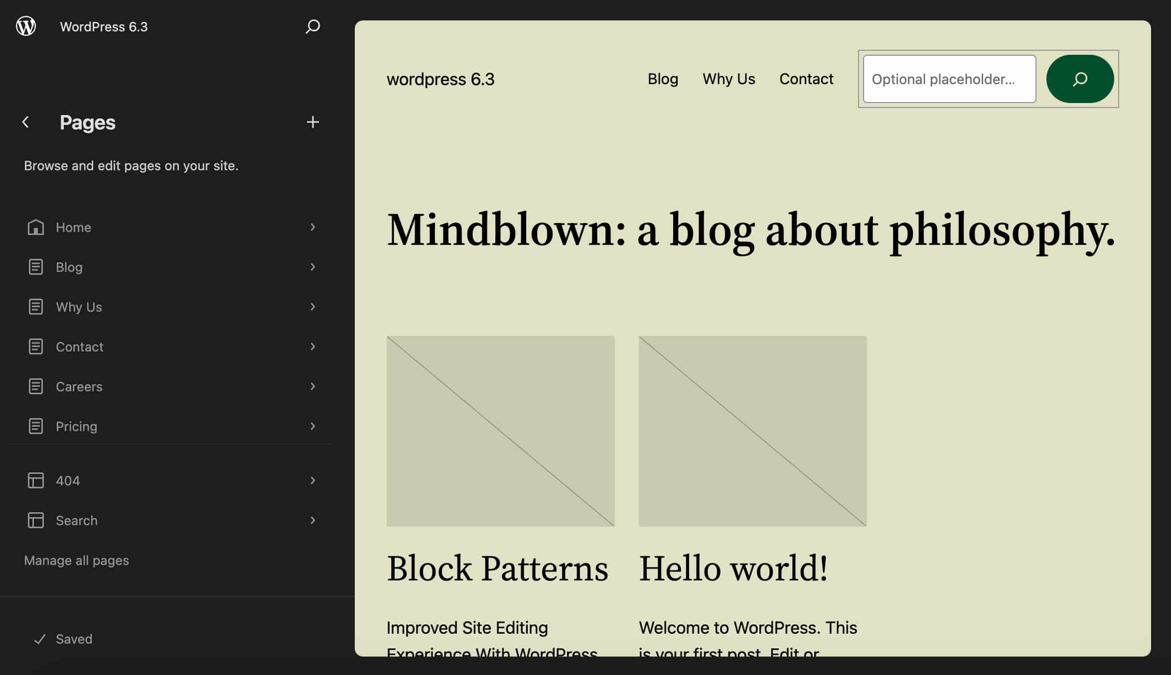 WordPress 6.3のページメニュー