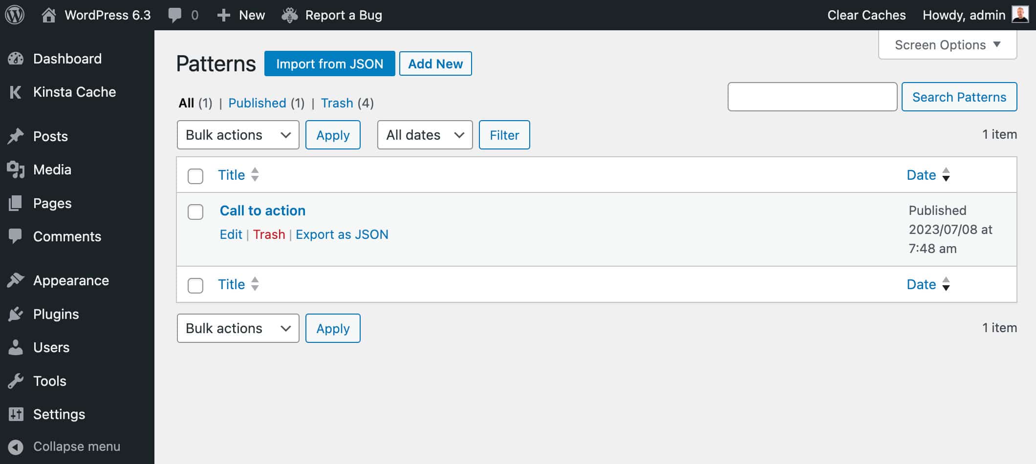 WordPress 6.3のパターンページ