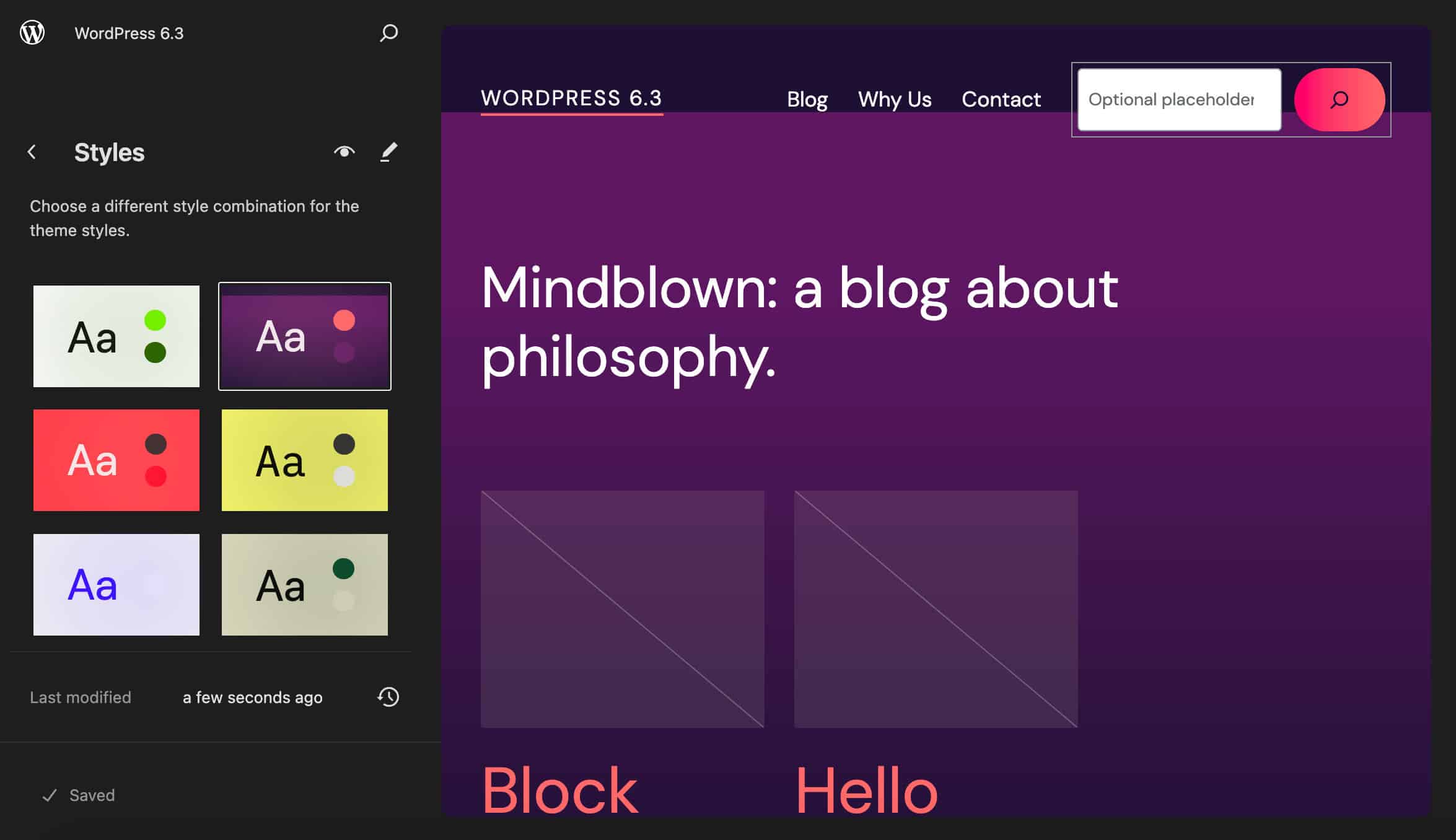WordPress 6.3のスタイルメニュー