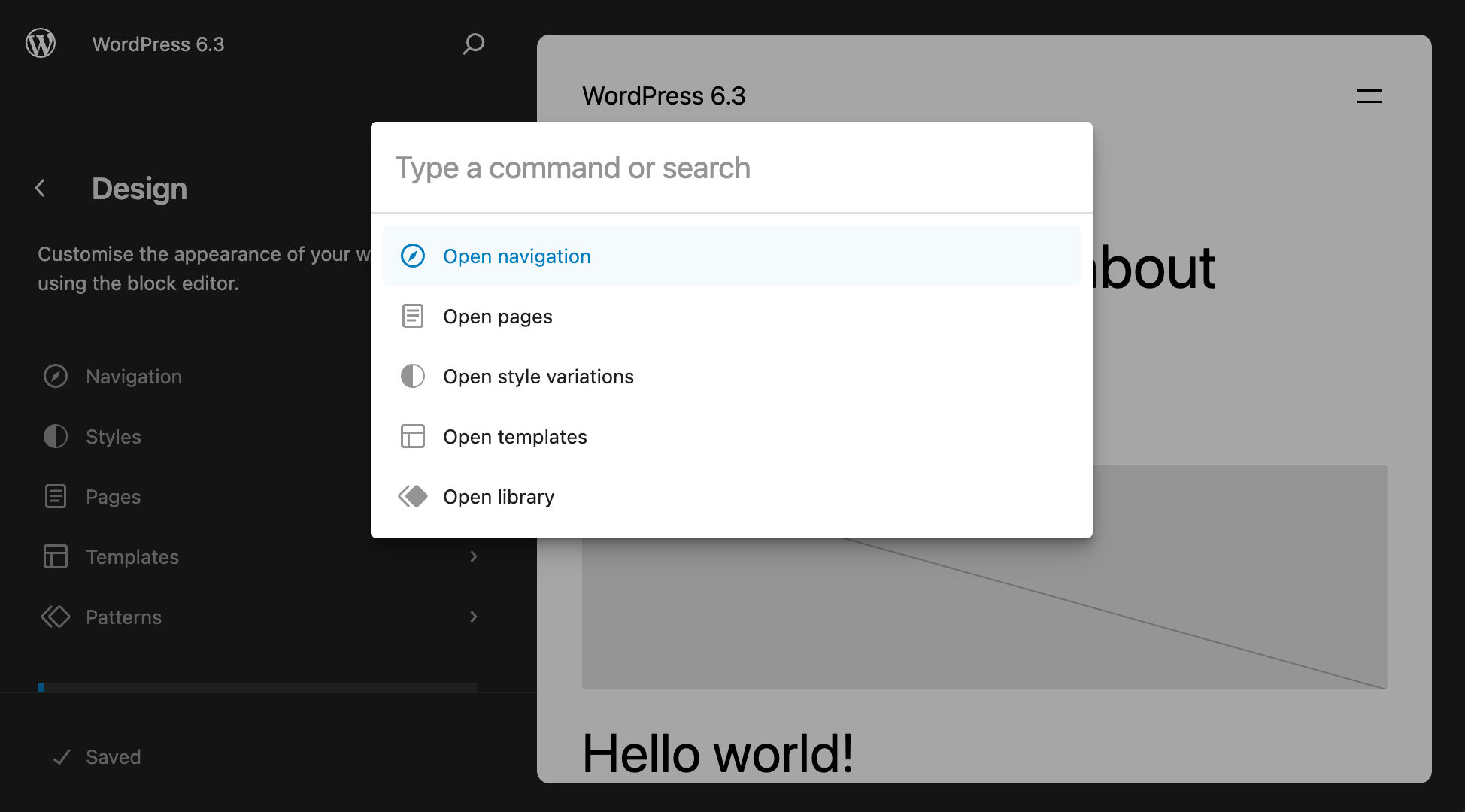 WordPress 6.3のコマンドパレット