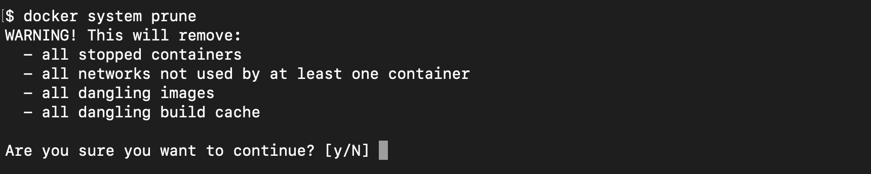 docker system prune を出力する
