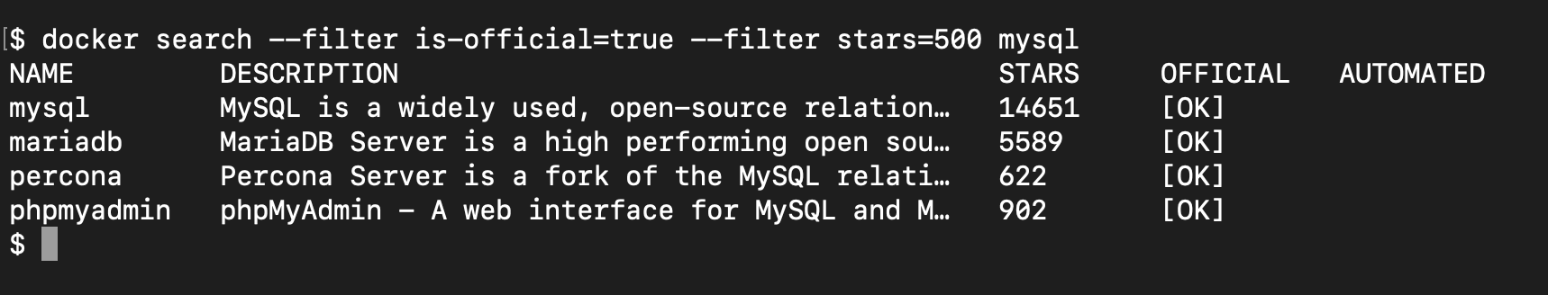 docker search を出力する