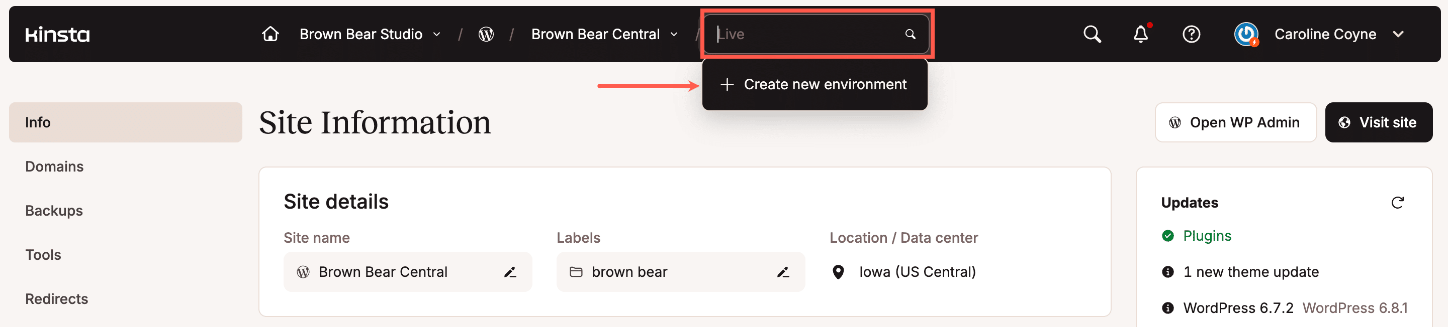 A screenshot of a new environment being initiated in MyKinsta.