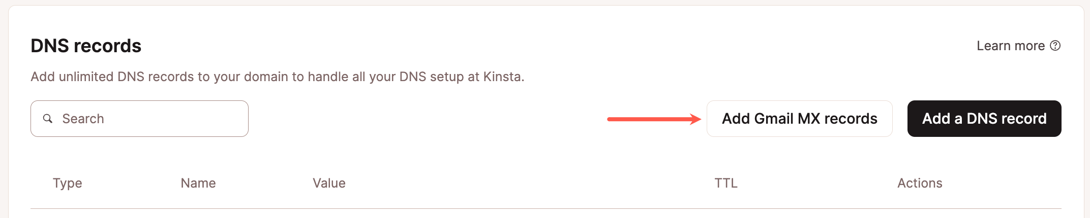 Füge Gmail MX-Einträge zu einer bestehenden Domain in der DNS-Verwaltung hinzu