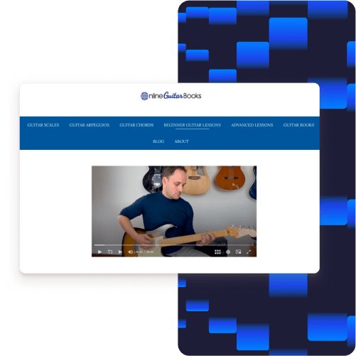 Captura de pantalla: Sitio web de Online Guitar Books en línea utilizando el alojamiento LMS de WordPress de Kinsta