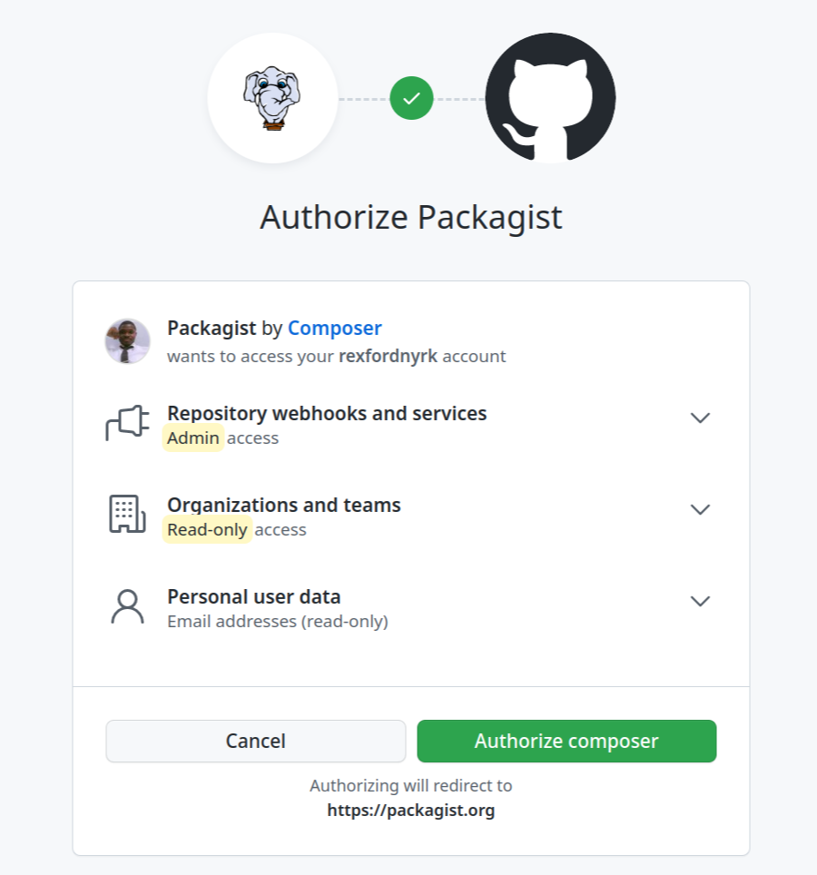 Registrando-se no Packagist com o GitHub.