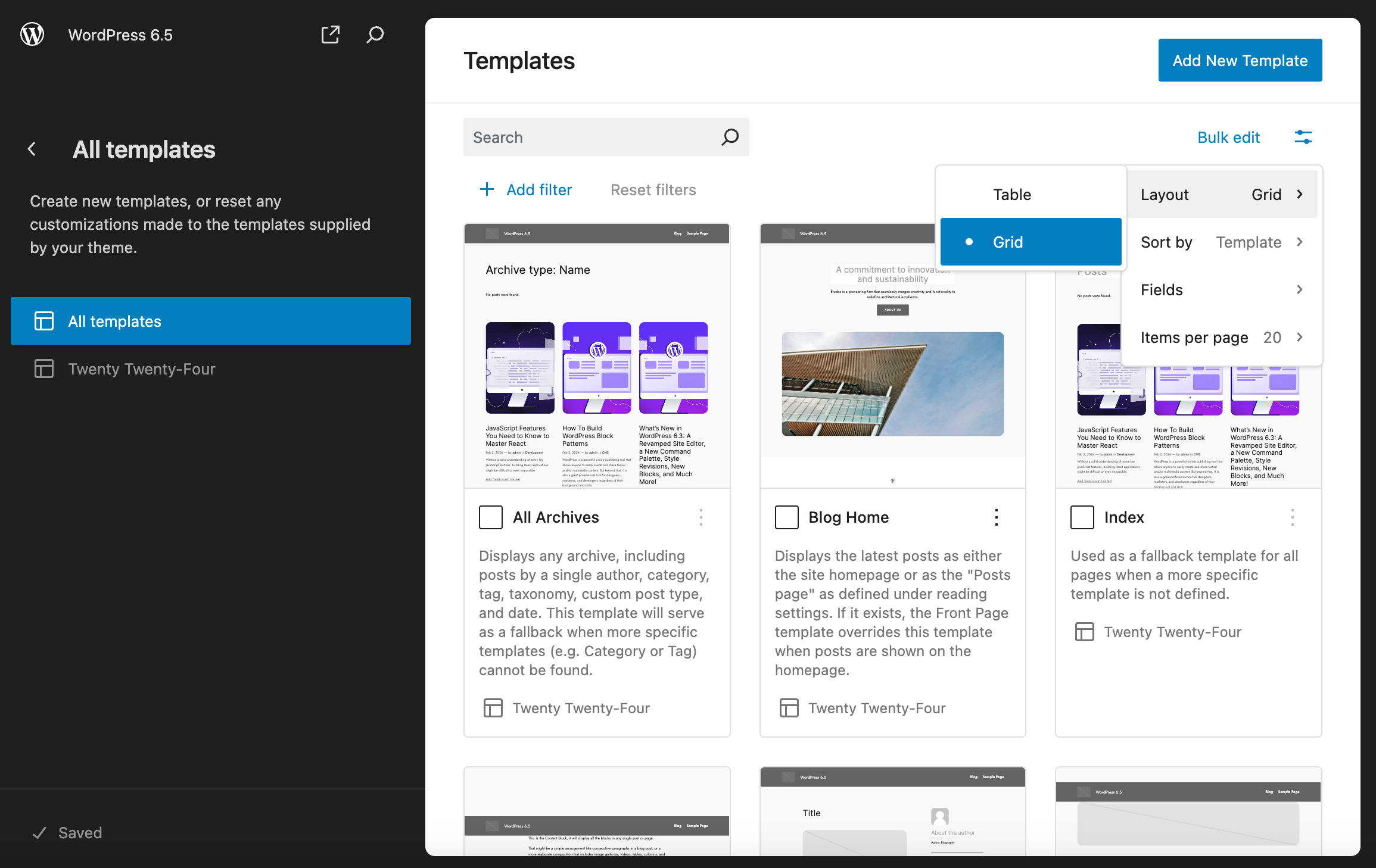 Impostazione del layout a griglia per i template