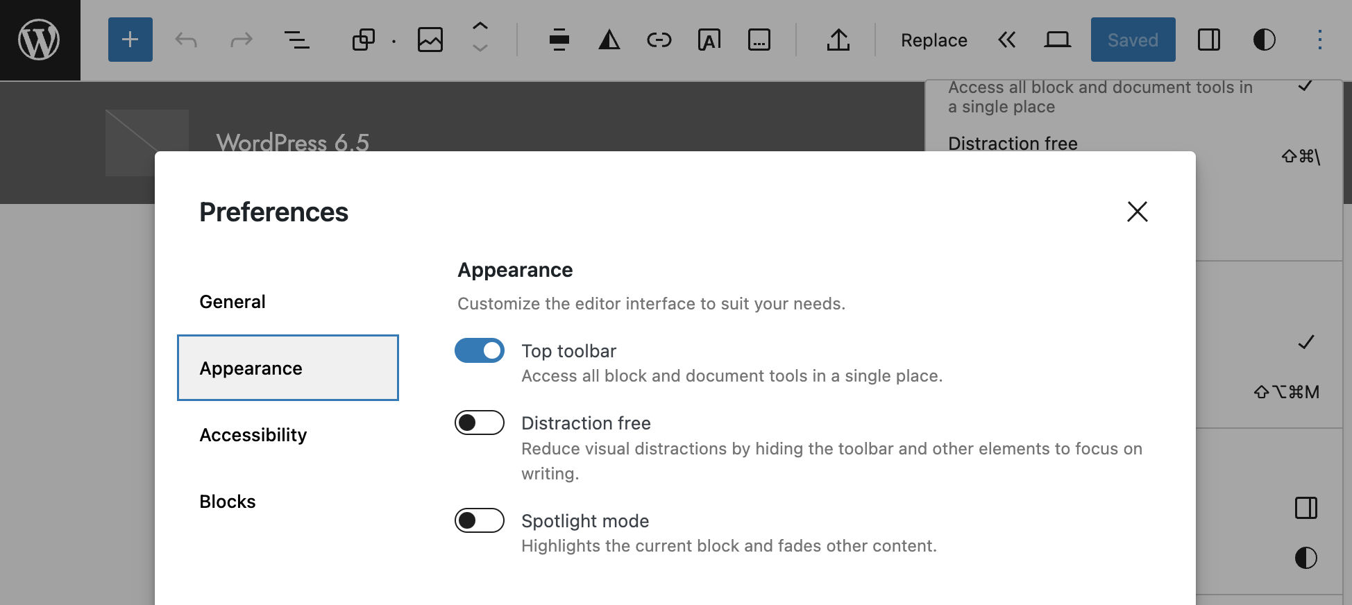 La rinnovata interfaccia delle Preferenze con la Top toolbar attivata