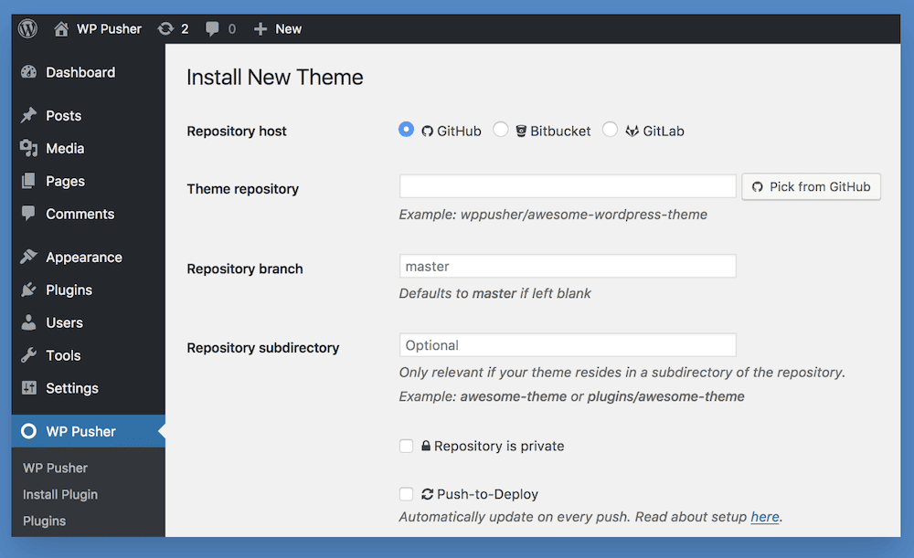 O plugin WP Pusher.