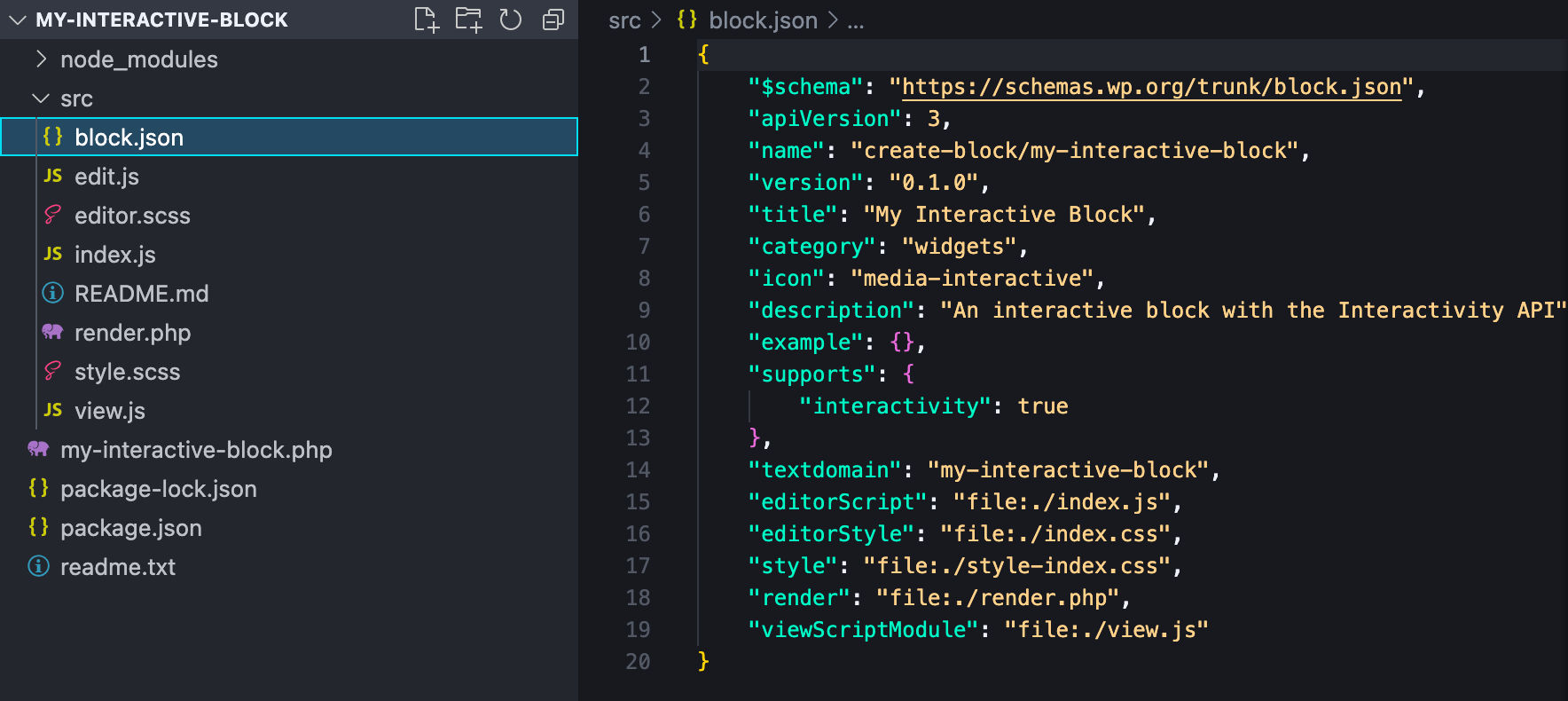 Un progetto di blocco interattivo in Visual Studio Code