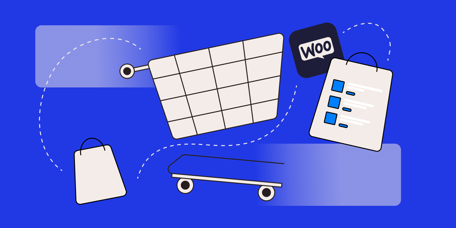 Una ilustración que muestra cómo funciona la compra online con WooCommerce y WordPress.