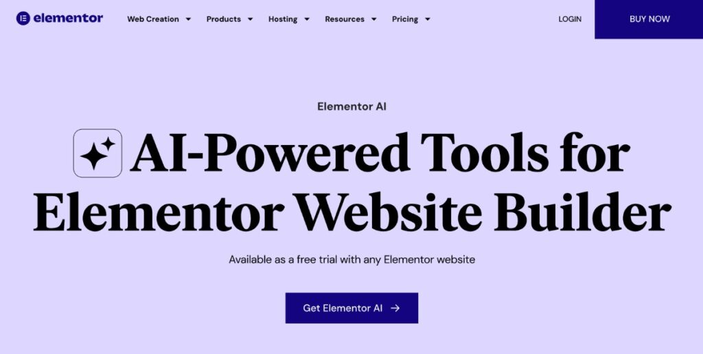 La landing page di Elementor AI