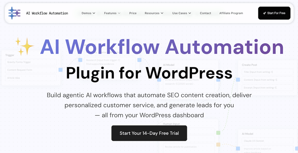 Homepage del sito AI Workflow Automation