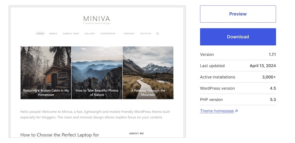 Tema Miniva do WordPress.