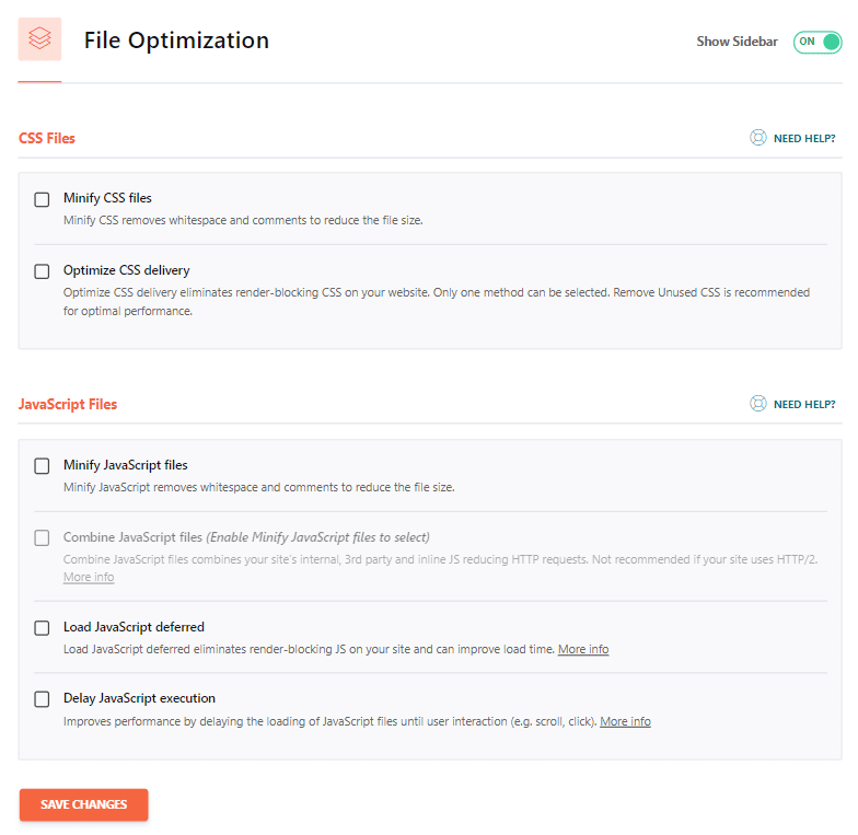 Ottimizzazione dei file di WP Rocket