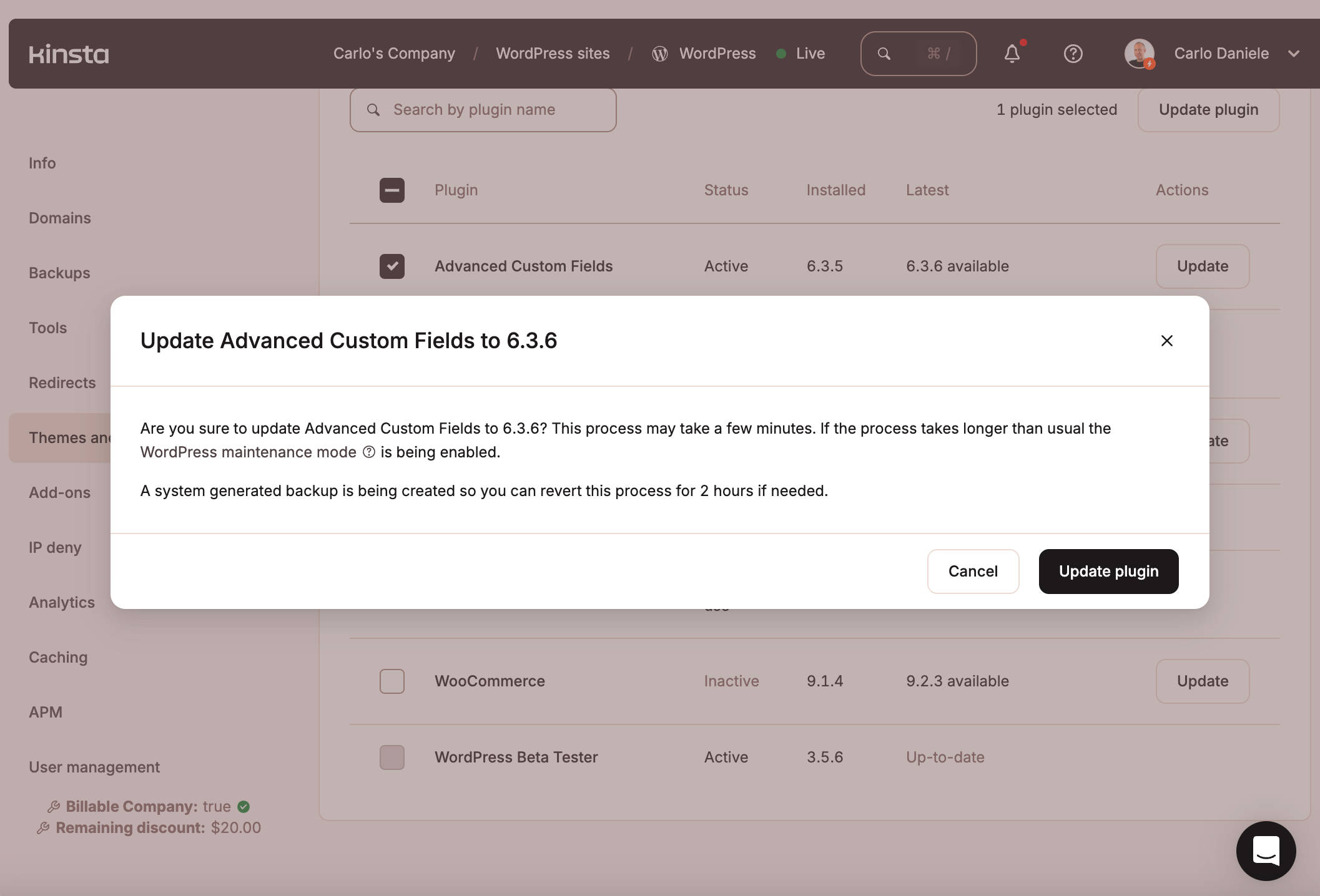 Quando si aggiornano i plugin in blocco, viene creato un backup generato dal sistema