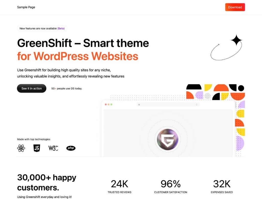Die GreenShift WordPress Theme Demo