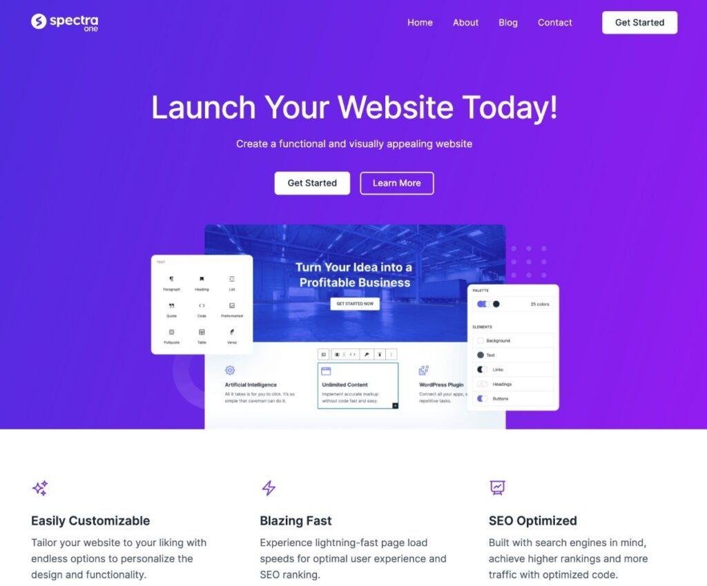 Die Demo des Spectra One WordPress Themes