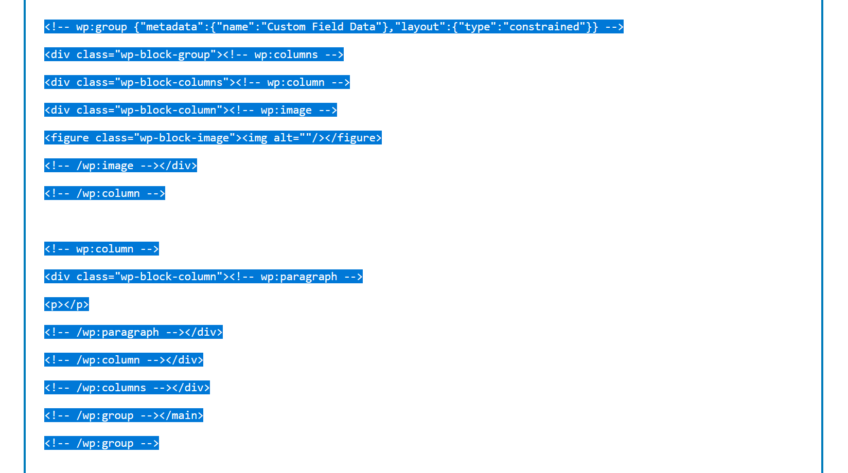 Visualizzazione del nostro blocco Gruppo nell'Editor del Codice