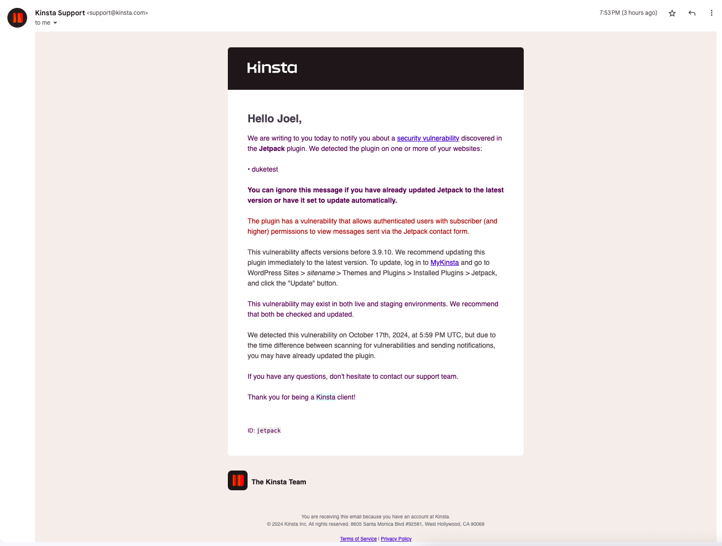 Informe de vulnerabilidad de Jetpack de Kinsta