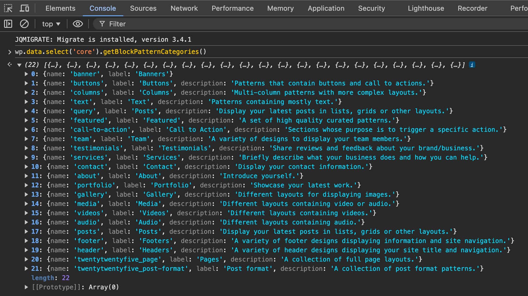 Twenty Twenty-FiveテーマとWordPress 6.7のパターンカテゴリ
