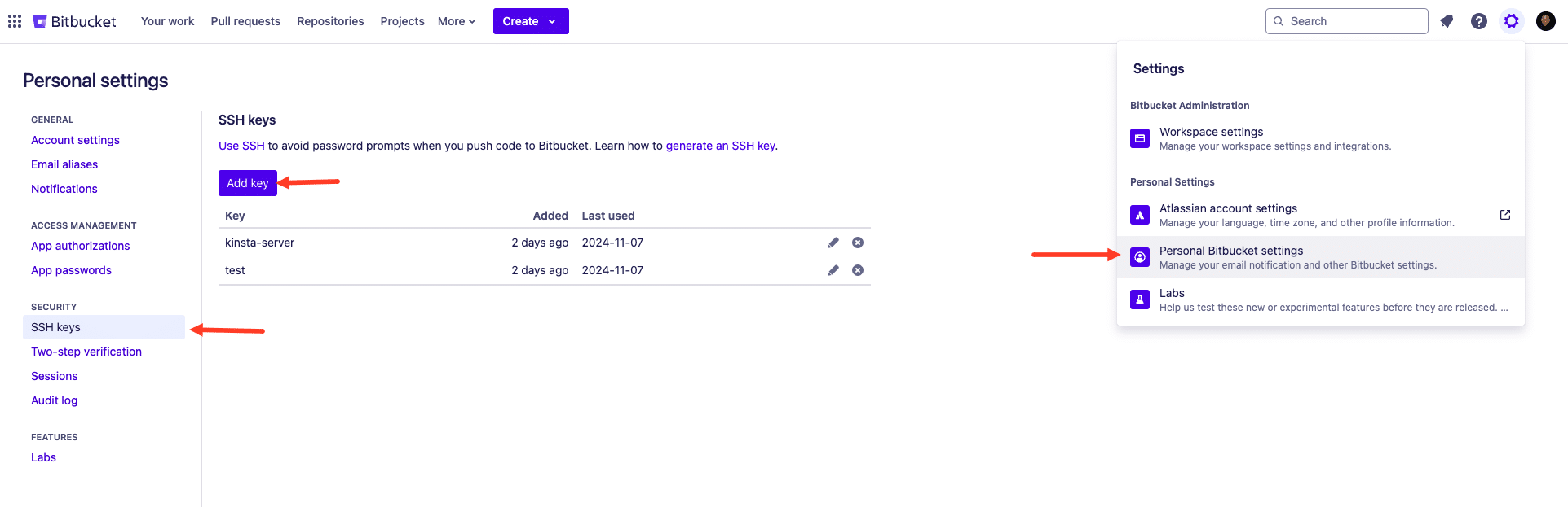 BitbucketにSSH鍵を追加