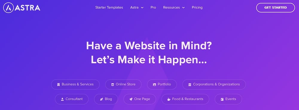 Ein Screenshot der Website zum Astra-Theme