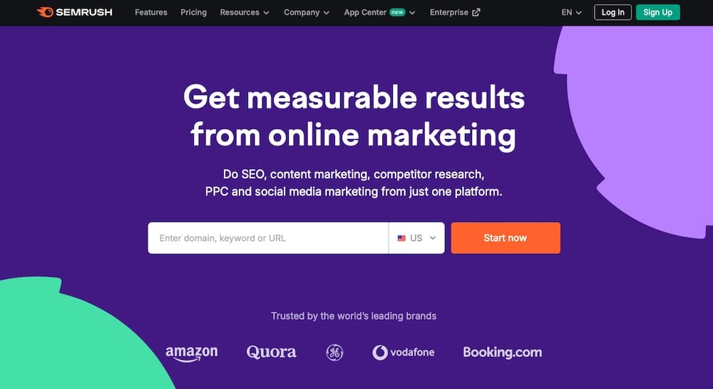 Ein Screenshot der Website von Semrush.