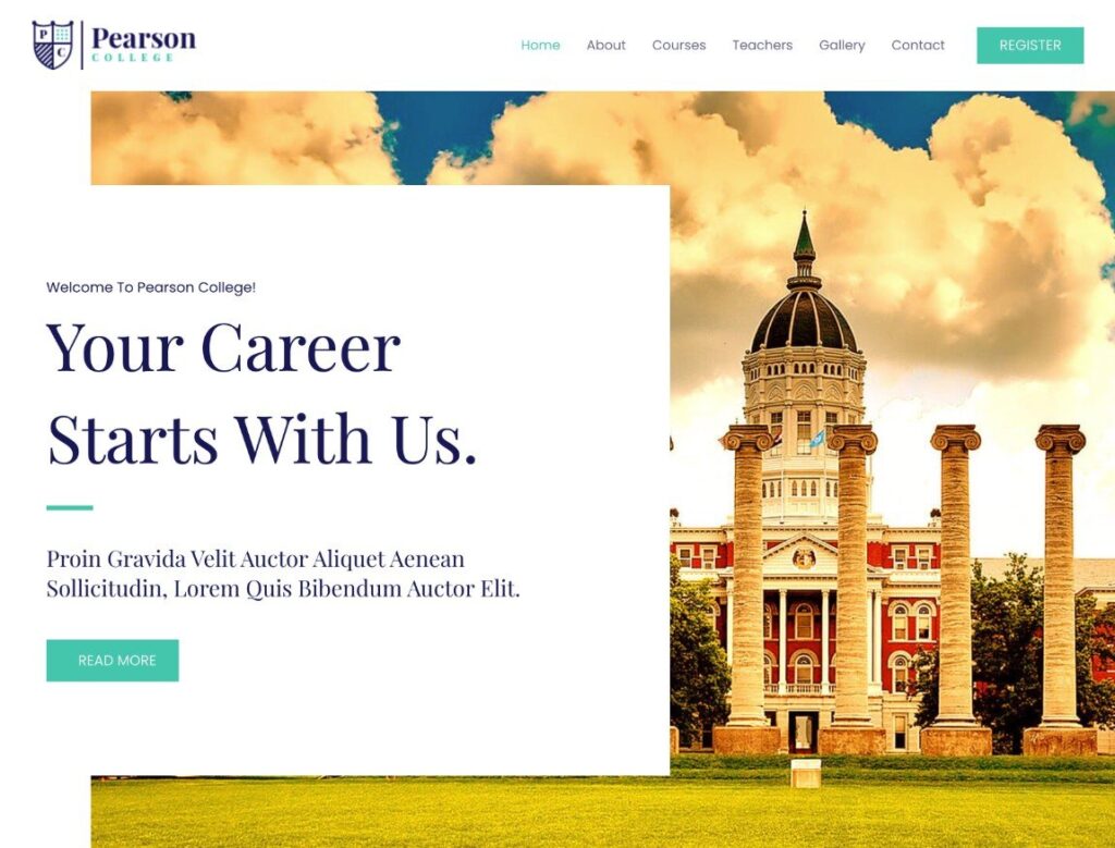 Le site de démarrage du thème Astra pour Pearson College.