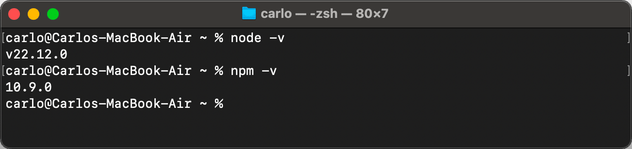Verificare le versioni di node e npm
