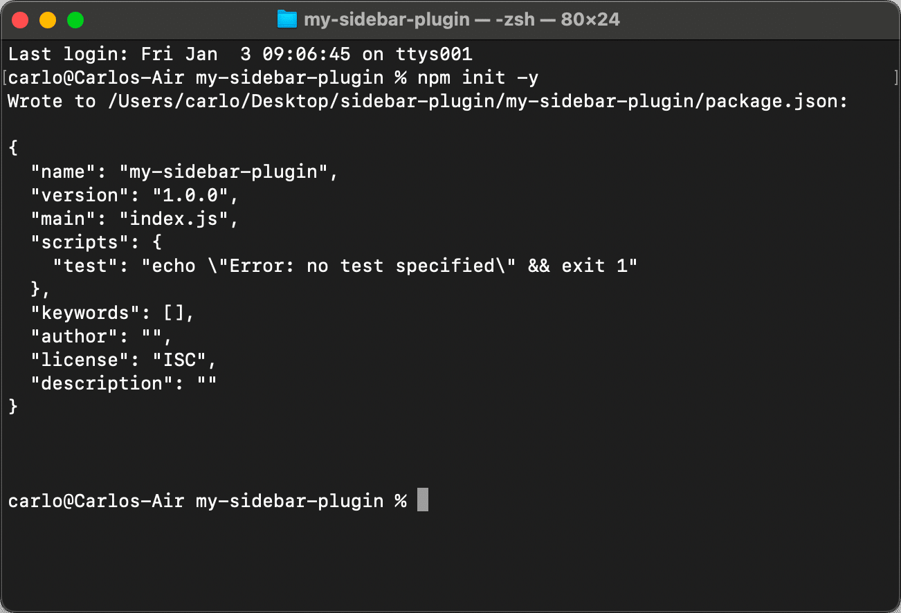 Creare un file package.json di base