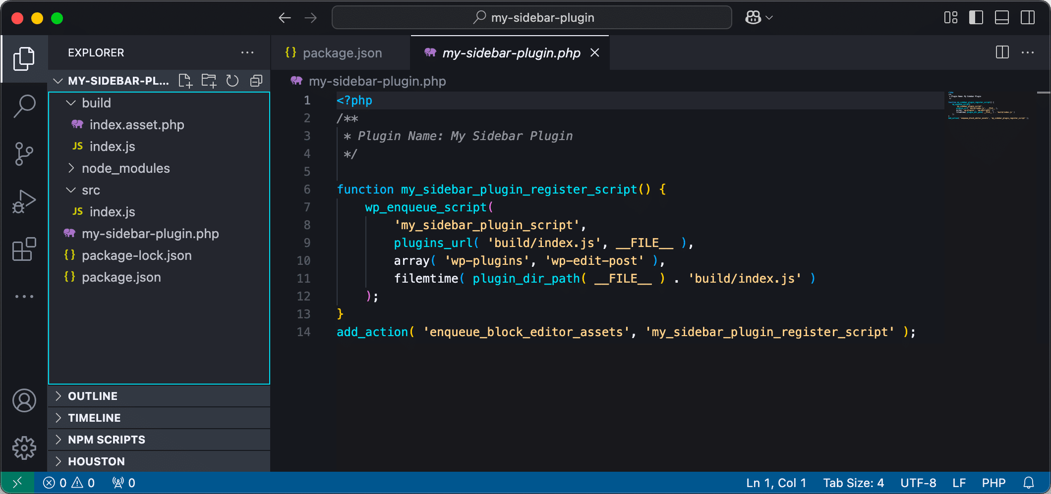 La cartella del progetto del plugin in VSC