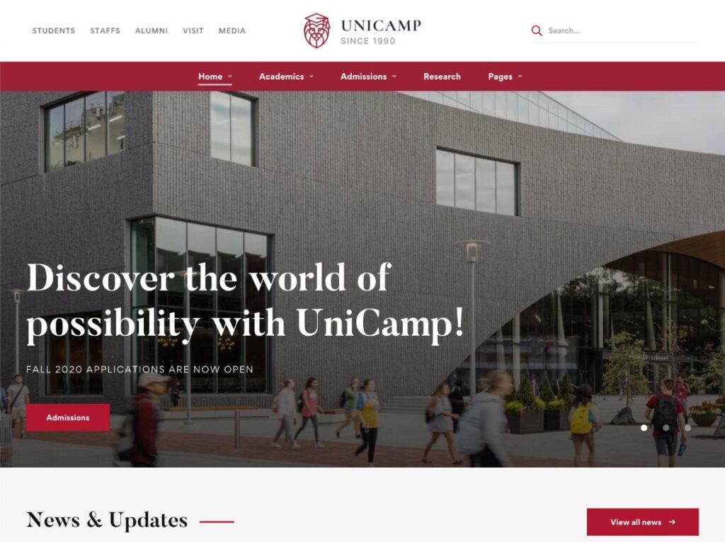 L'un des sites de démarrage du thème éducatif UniCamp.
