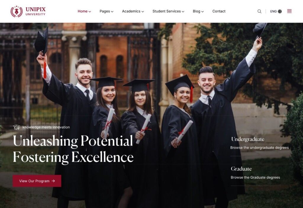 Un site de démarrage du thème universitaire Unipix.