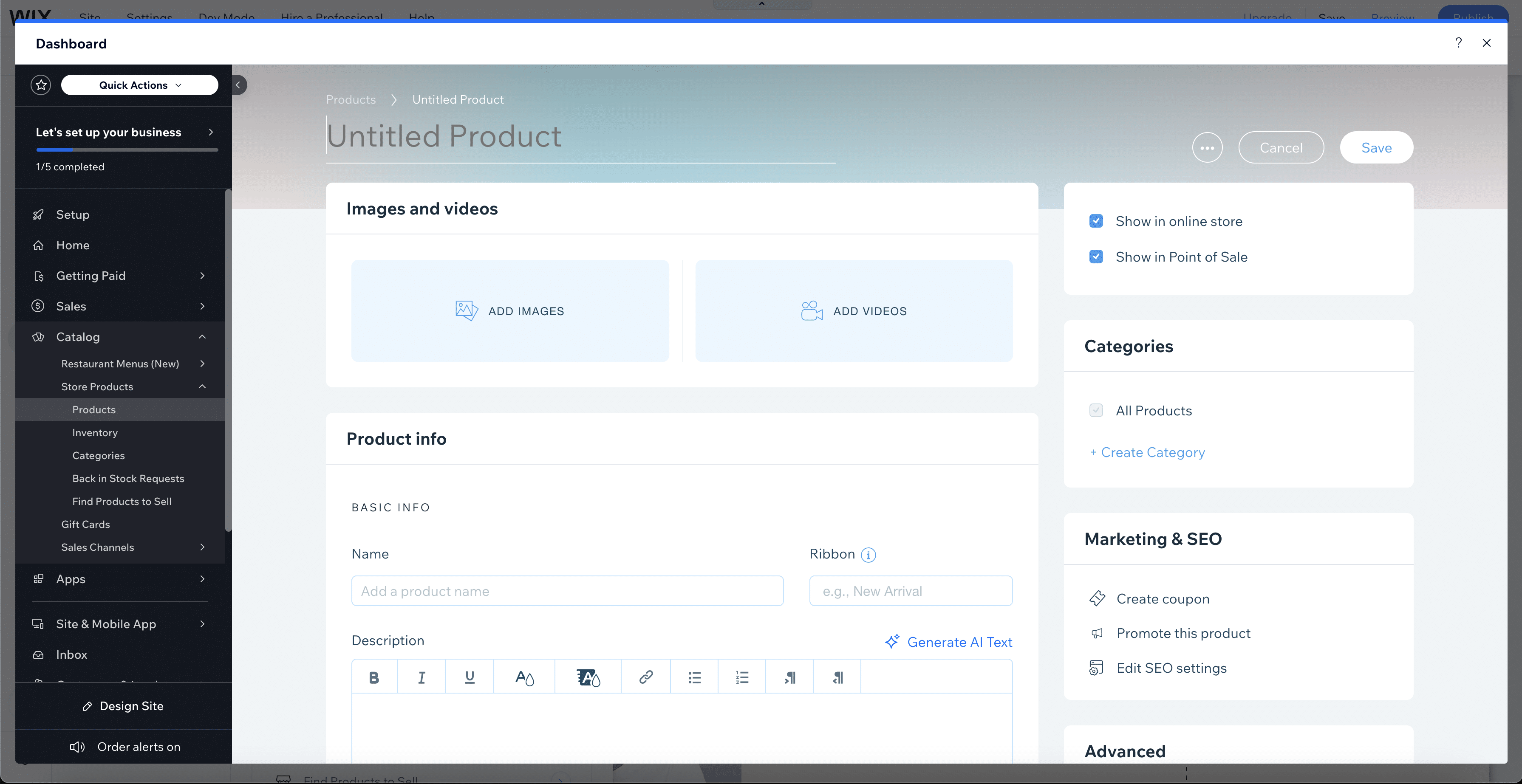 Gestión de productos de comercio electrónico en Wix.